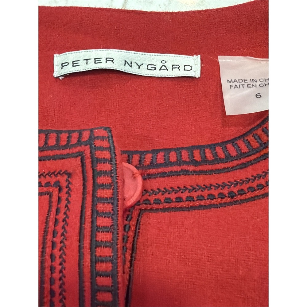 PETER NYGARD Women's Embroidered Red Long Lined Coat Jacket Sz 6 - Picture 3 of 12